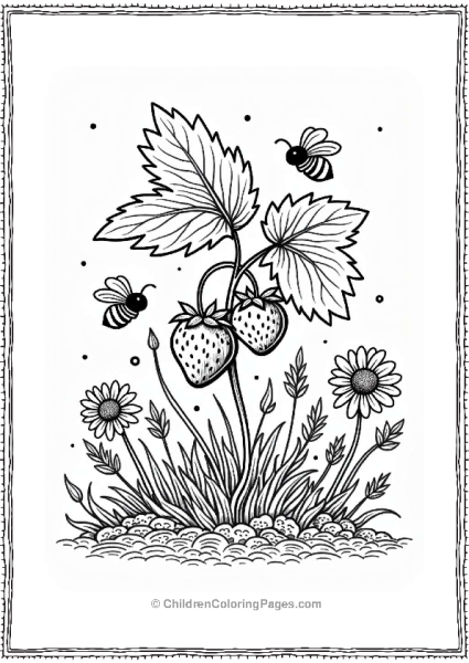 Strawberry Plant With Bees And Flowers Free PDF Printable