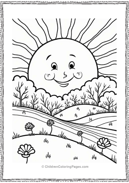 Sunlit Hills With Smiling Sun Free PDF Printable