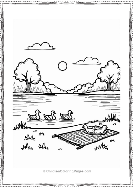 Sunlit Lake With Ducks And Picnic Free PDF Printable