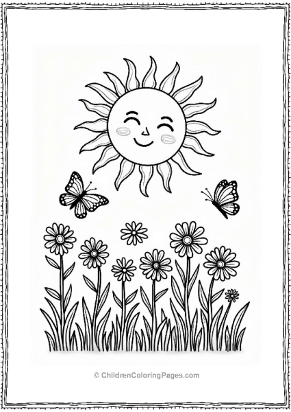 Sunny Spring Garden With Sun And Butterflies Free PDF Printable