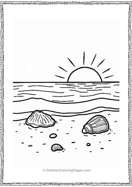 Sunset Beach Scene With Seashells Free PDF Printable