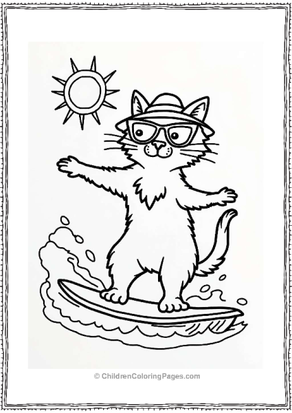 Surfing Cat On A Wave Free PDF Printable