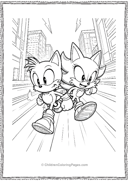 Tails And Cosmo Racing Through The City Free PDF Printable