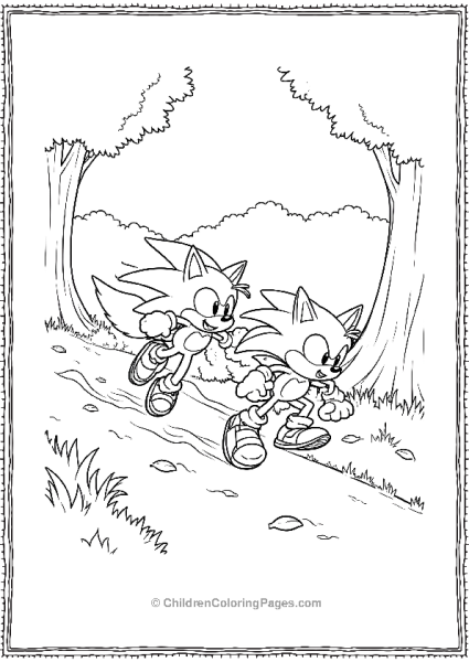 Tails And Sonic Running In The Woods Free PDF Printable