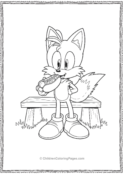 Tails Enjoying A Hot Dog On A Bench Free PDF Printable