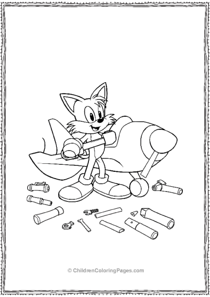 Tails Fixing His Plane Free PDF Printable