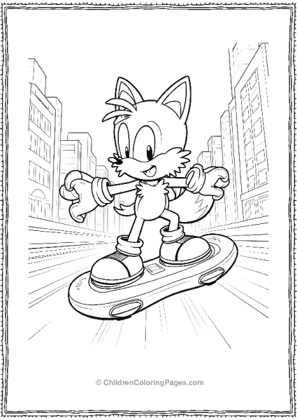 Tails Hoverboarding In The City Free PDF Printable