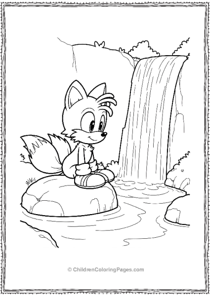 Tails Sitting By A Waterfall Free PDF Printable