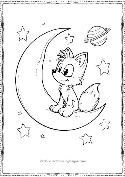 Tails Sitting On A Crescent Moon In Space Free PDF Printable