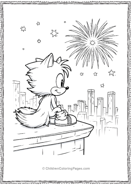 Tails Watching Fireworks Over The City Free PDF Printable