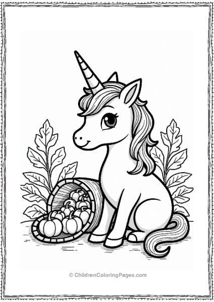 Thankful Unicorn Cat With Cornucopia Free PDF Printable