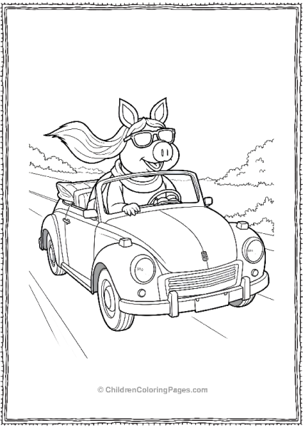 The Muppets Miss Piggy Driving A Convertible Car Free PDF Printable