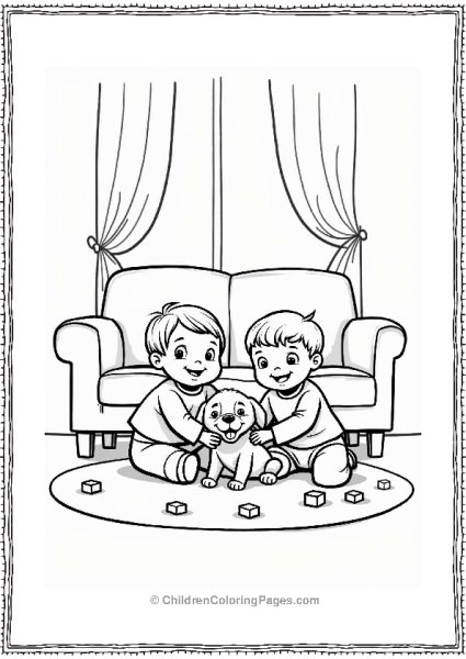 Toddler Playing With Puppy In Living Room Free PDF Printable