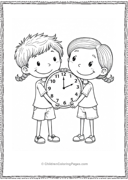 Two Children Holding Hands With A Clock Free PDF Printable