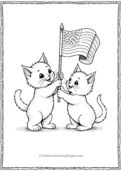 Two Kittens Playing With A Mini Flag Free PDF Printable