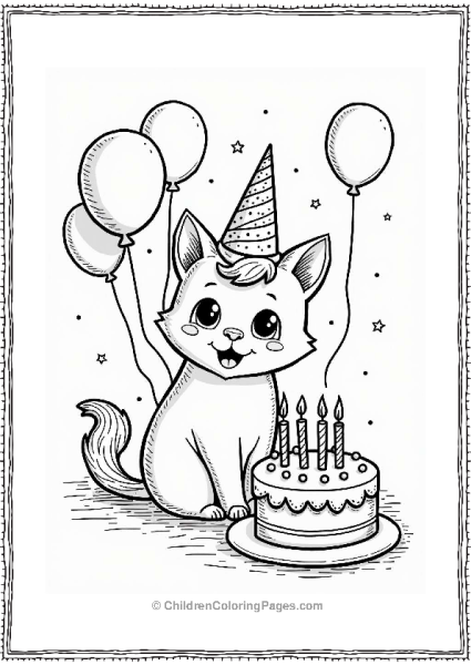 Unicorn Cat At A Birthday Party Free PDF Printable