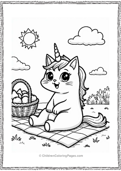 Unicorn Cat At A Summer Picnic Free PDF Printable