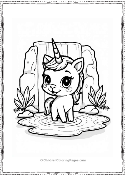 Unicorn Cat At A Waterfall Free PDF Printable