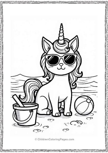 Unicorn Cat At The Beach Party Free PDF Printable