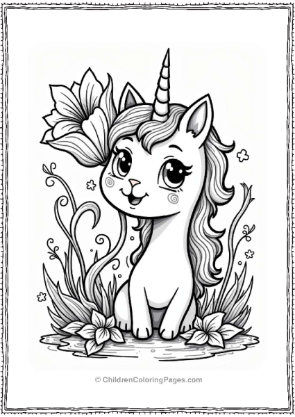 Unicorn Cat Behind A Flower Free PDF Printable