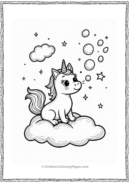 Unicorn Cat Blowing Bubbles In The Sky Free PDF Printable