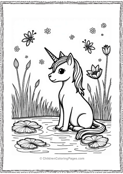 Unicorn Cat By A Glowing Pond Free PDF Printable