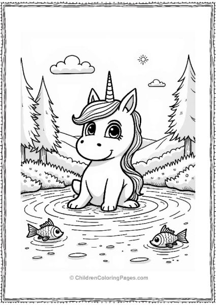 Unicorn Cat By A Sparkling Lake Free PDF Printable