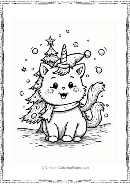 Unicorn Cat Celebrating Christmas Free PDF Printable