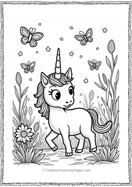 Unicorn Cat Chasing Butterflies In A Magical Garden Free PDF Printable