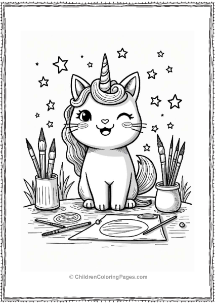 Unicorn Cat Creating Art In A Cheerful Studio Free PDF Printable