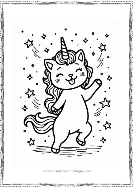 Unicorn Cat Dancing Among Stars Free PDF Printable