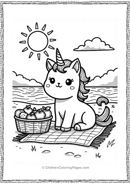 Unicorn Cat Enjoying A Beach Picnic Free PDF Printable