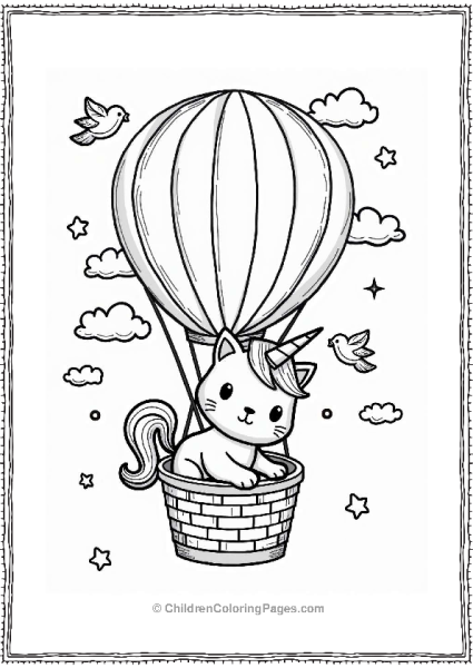 Unicorn Cat In A Balloon Free PDF Printable