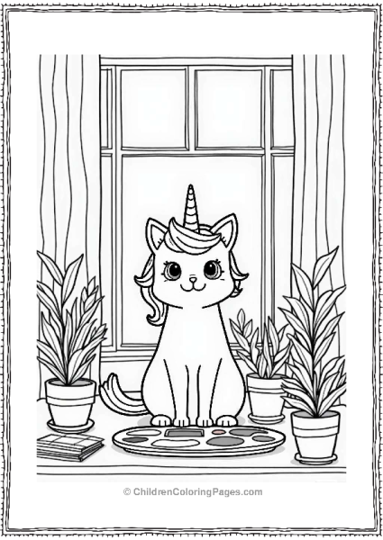 Unicorn Cat In A Colorful Studio Free PDF Printable