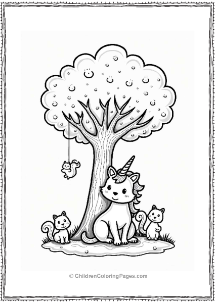 Unicorn Cat In A Cozy Tree Free PDF Printable