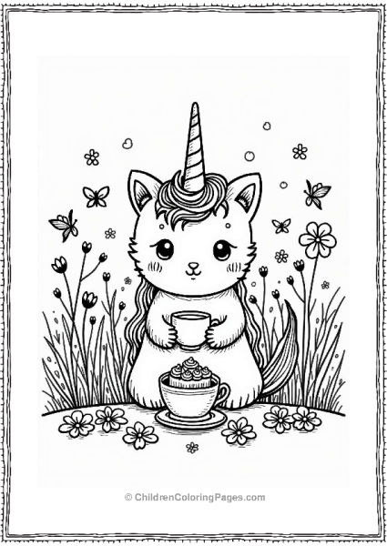 Unicorn Cat In A Fairy Garden Free PDF Printable