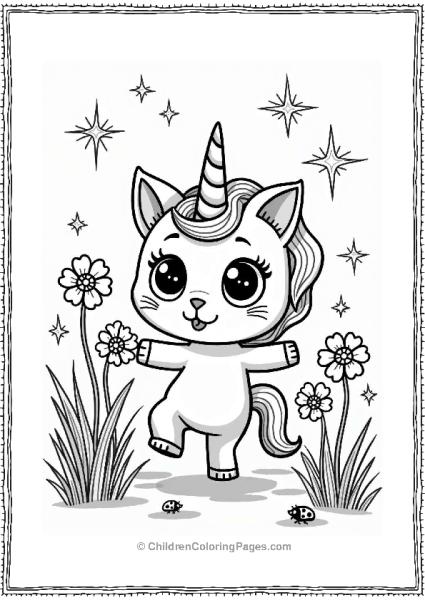 Unicorn Cat In A Flower Garden Free PDF Printable