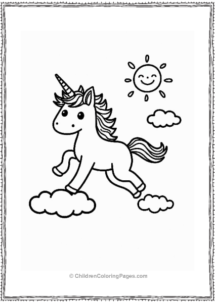 Unicorn Cat Jumping Between Clouds Free PDF Printable