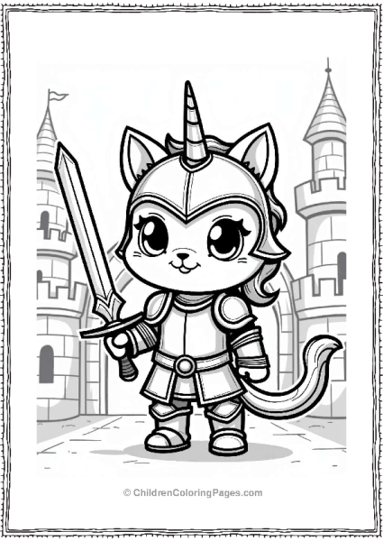 Unicorn Cat Knight At The Castle Gate Free PDF Printable