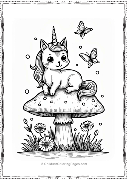 Unicorn Cat On A Giant Mushroom Free PDF Printable