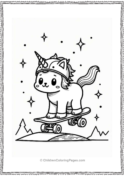 Unicorn Cat On A Skateboard Free PDF Printable