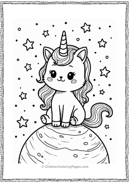 Unicorn Cat On A Starry Planet Free PDF Printable