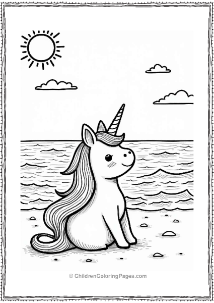 Unicorn Cat On A Sunny Beach Free PDF Printable