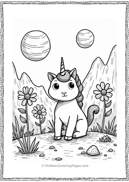 Unicorn Cat On An Alien Planet Free PDF Printable