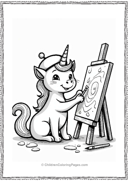 Unicorn Cat Painting In A Colorful Studio Free PDF Printable