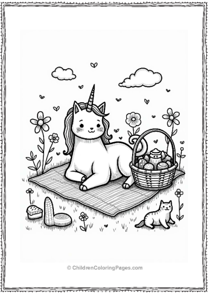 Unicorn Cat Picnic With Playful Critters Free PDF Printable