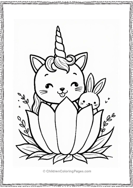 Unicorn Cat Playing Peek A Boo With Bunny Free PDF Printable