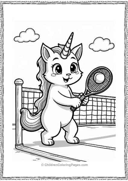 Unicorn Cat Playing Tennis Free PDF Printable