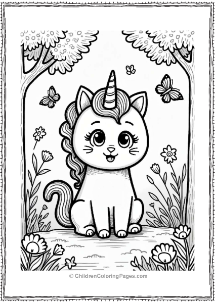 Unicorn Cat Playing With Butterflies Free PDF Printable