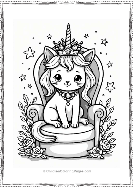 Unicorn Cat Queen On A Plush Throne Free PDF Printable